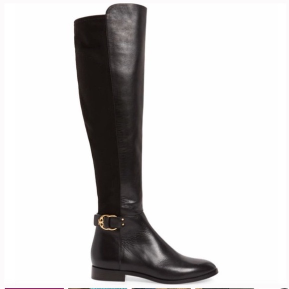 Tory Burch Shoes - Tory Burch Marsden Over the Knee Boots Womens 7.5 Black Suede Leather Two Tone